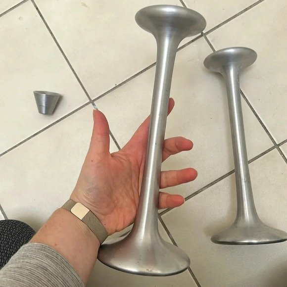 Vintage IKEA Kägla Candlesticks Brushed Aluminium Designer Carl Ojerstäm Swedish - Picture 1 of 8
